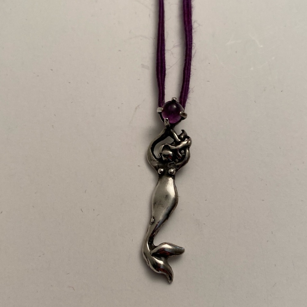 Purple Amethyst Silver Mermaid Necklace
